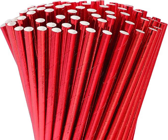 100 Pack Red Paper Straws,Biodegradable Red Straws,Disposable Paper Drinking Straws