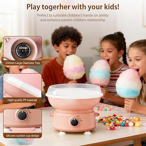 Miniatura 6 de Máquina de algodón de azúcar para niños y familia, mini máquina de algodón de azúcar con 10 palitos y cuchara de azúcar, regalo de cumpleaños