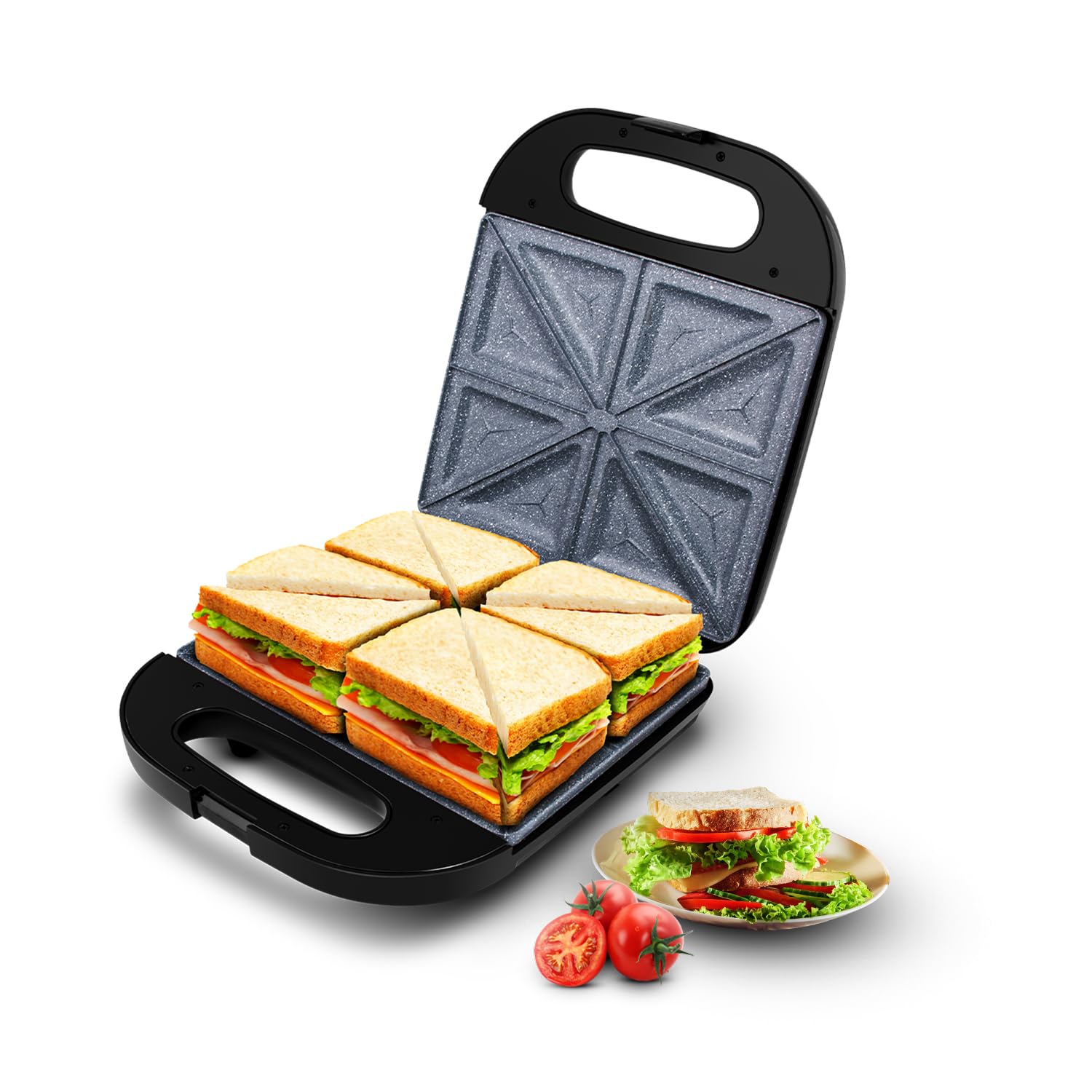 Elato BS203 1400W Extra Large 4-Slice sandwich maker with Ceramic Plates|Cool touch body|Smart LED Indicator lights|Auto Cut off|Family Size|2 years warranty|White