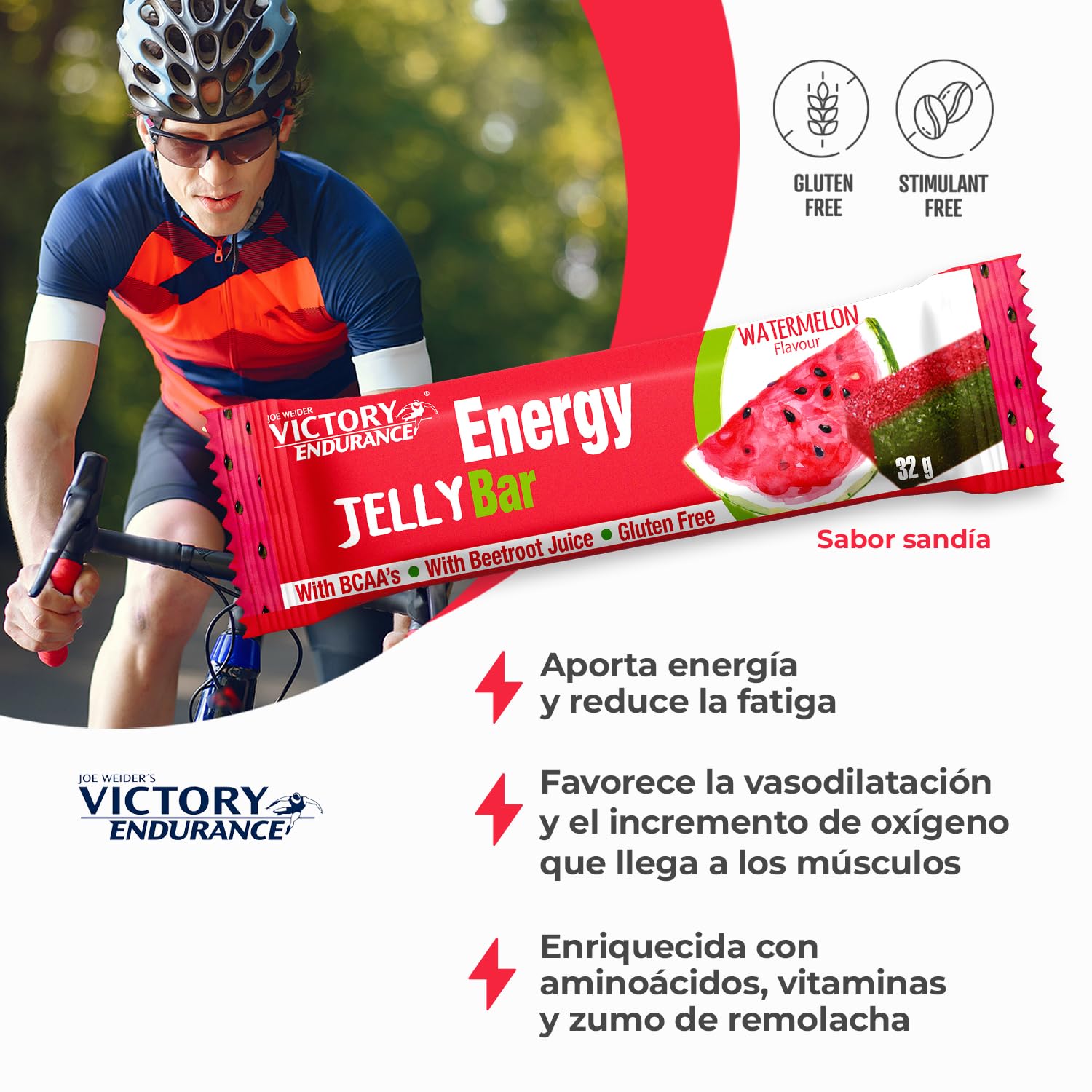 VICTORY ENDURANCE Energy Jelly Bar Sandía; 32g x 24 barritas Aportan vitaminas, minerales y zumo de remolacha; Sin Gluten