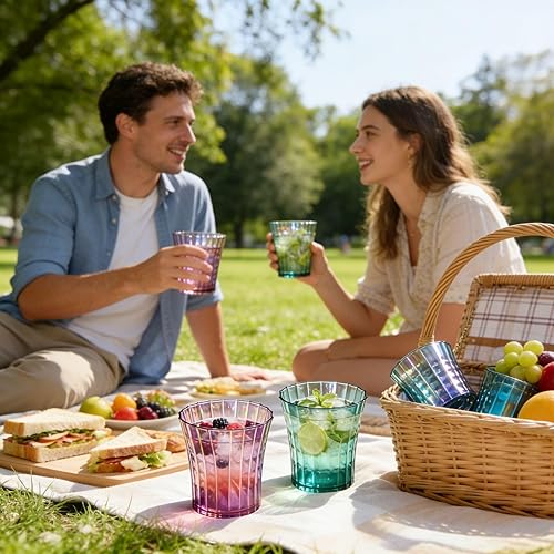 Miniatura 9 de AVLA Paquete de 12 vasos de agua de plástico, vasos de acrílico irrompibles de 10 onzas, vaso de vino de jugo reutilizable transparente, sin BPA,