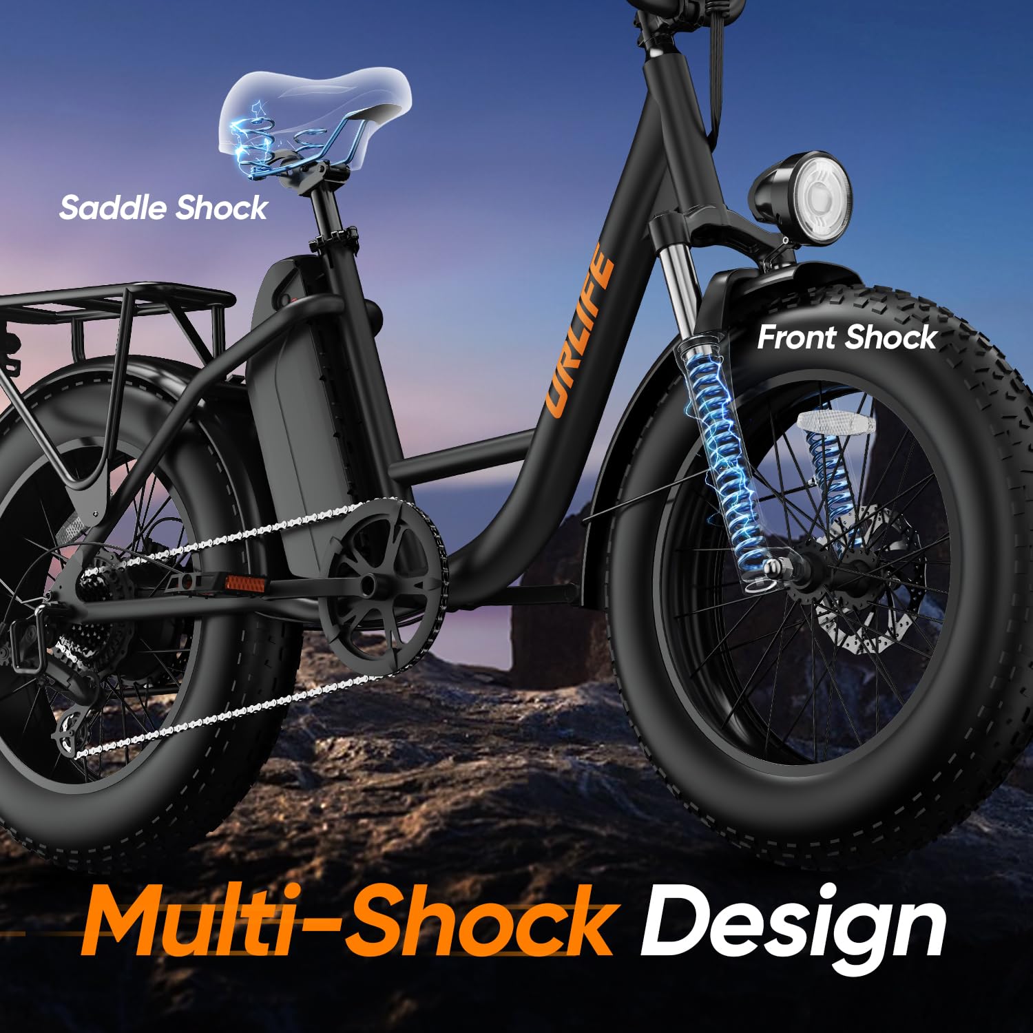 URLIFE 20" x 4.0 E Bike, Fatbike mit 48V 15,6Ah Abnehmbarem Akku, Vorderradfederung Farbigem LCD-Display, 7 Gängen, bis zu 110 km Reichweite, Elektrisches Mountainbike für Erwachsene (Grau)
