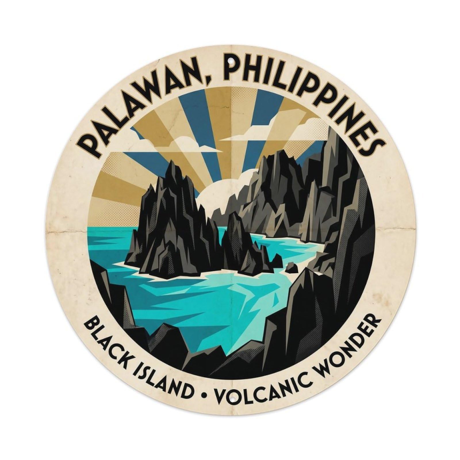 Odgynaw 8X8inch(20X20cm) Palawan Black Island Lagoon Travel Beach Metal Tin Sign