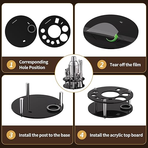 Miniatura 7 de SamuelWorld Juego de coctelera con soporte 14 piezas de acero inoxidable, accesorios perfectos para barman para el hogar y el barman profesional,