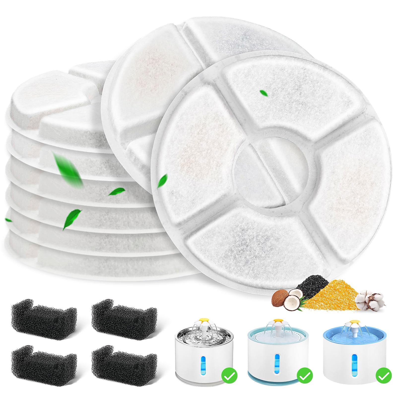 12 Pack Cat Water Fountain Filter, 8 Pcs Cat Fountain Filters Replacement Dia is 5" & 4 Pcs Pre-Filter Sponges for 81oz / 2.4L Round Automatic Pet