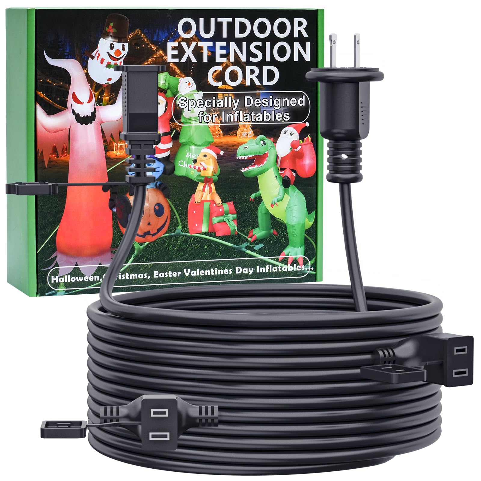 25FT Outdoor Extension Extension Cord for Halloween Christmas Inflatables with Multiple Outlets Black Electrical Cord with Multiple Plugs Outdoor