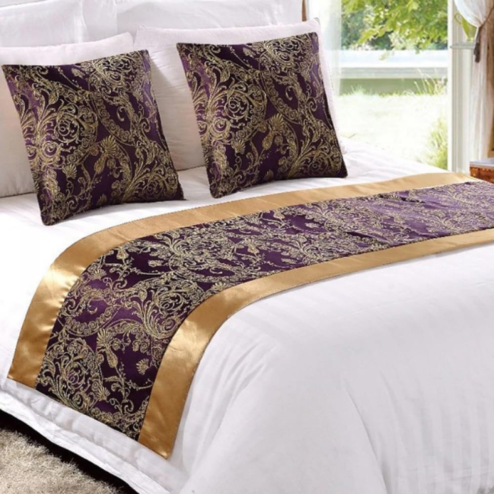 HSTANGKY Hotel Bed Runner Scarf Bedroom Bedspread Protection Jacquard Luxury Bedding Decoration Bed Throws for Foot of Bed Bed Towels-Purple||Twin/Single 19.7 x 70.8