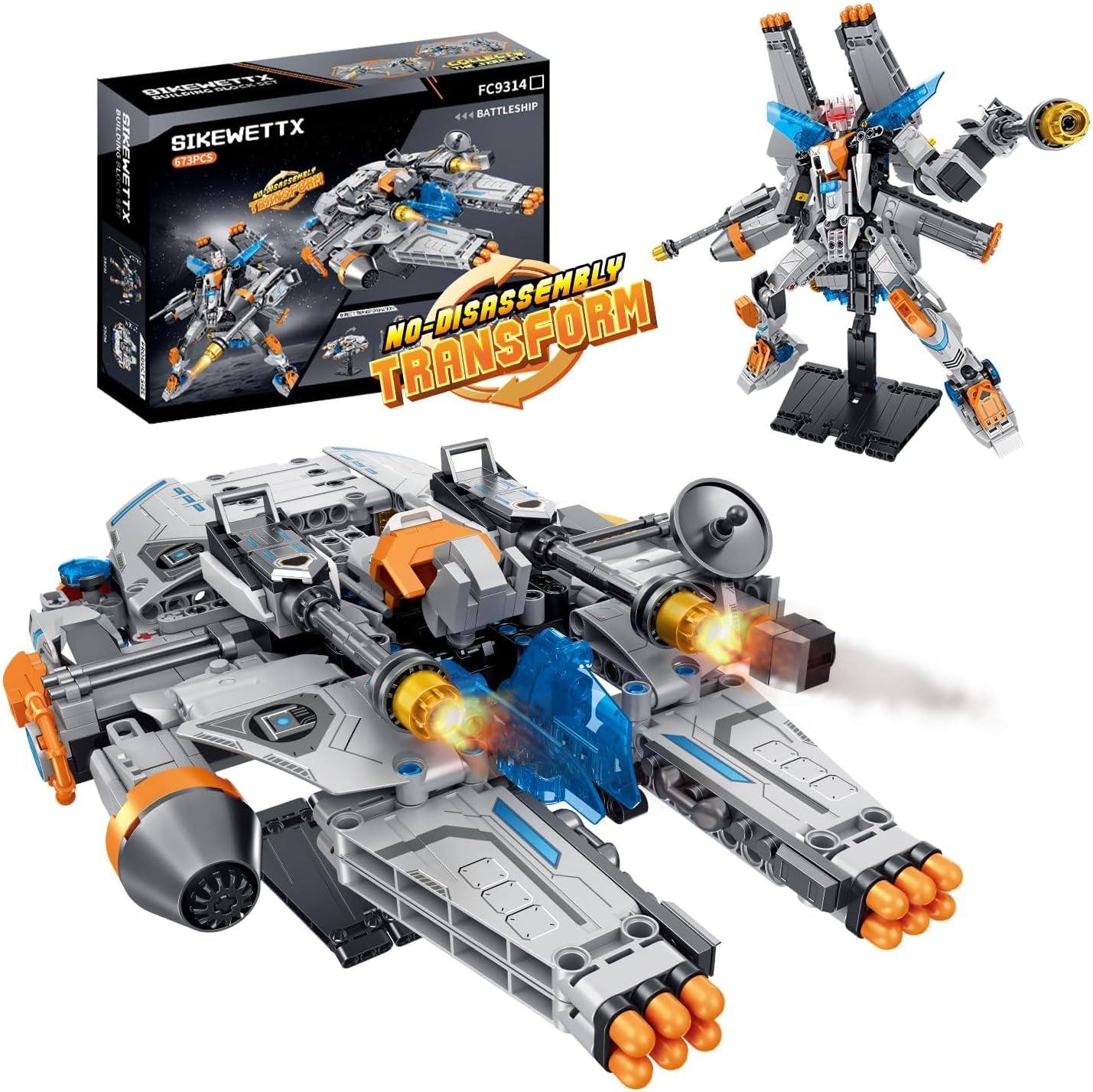 Product image of Space Wars 2 in 1 Spaceship & Warrior Mech Building Blocks Sets, Directly Transformable 673pcs, Compatible with Lego Star Destroyer Set for Boys 8-14, Great Birthday Gift Toy for Star Fans Kids Adult