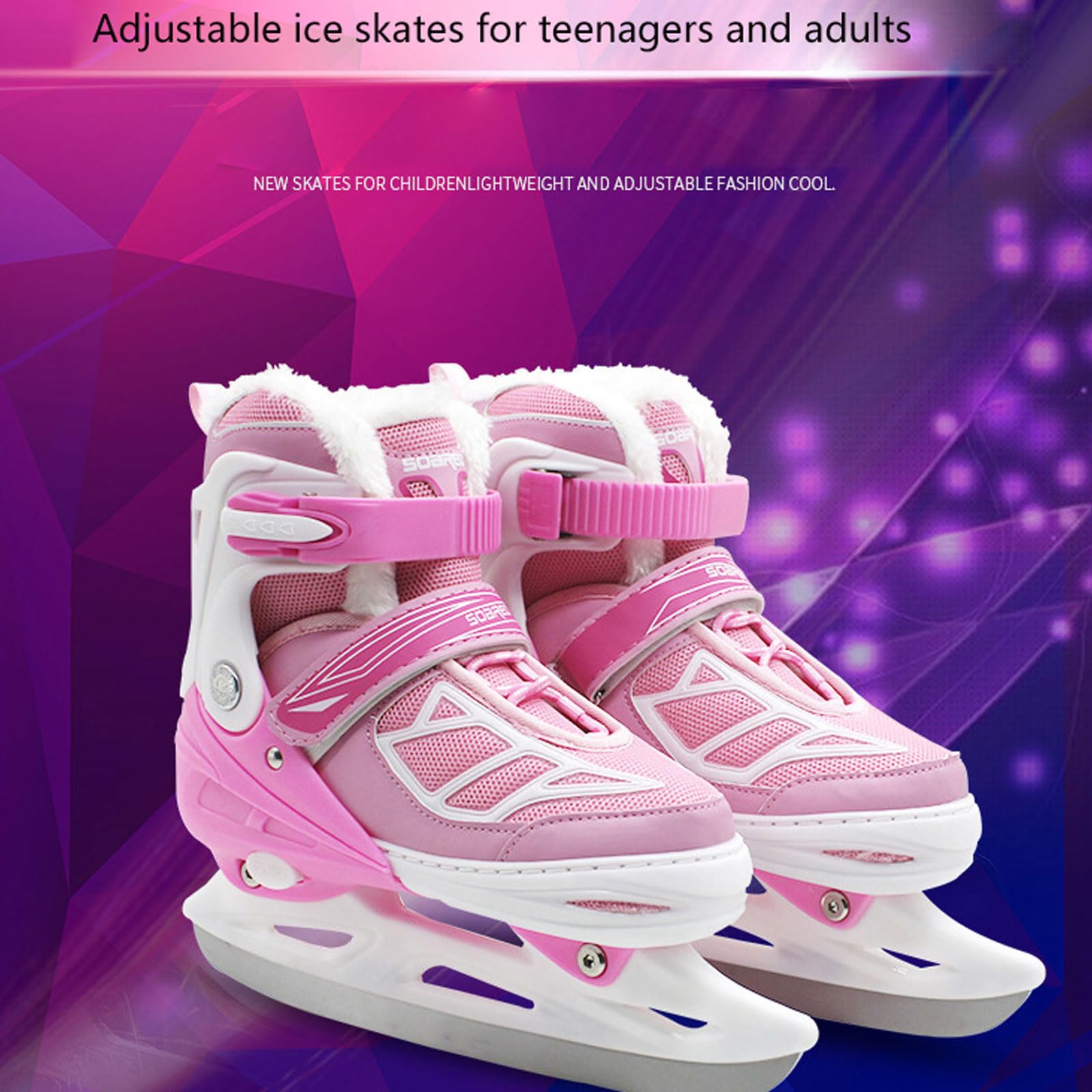 Patines de Hielo Ajustables,Patines de Hielo,Patines de Hielo artísticos,Sistema de Cordones rápido y Hebilla de Bloqueo Push-Lock,Ajustable 4 rangos de Tallas,para Principiantes