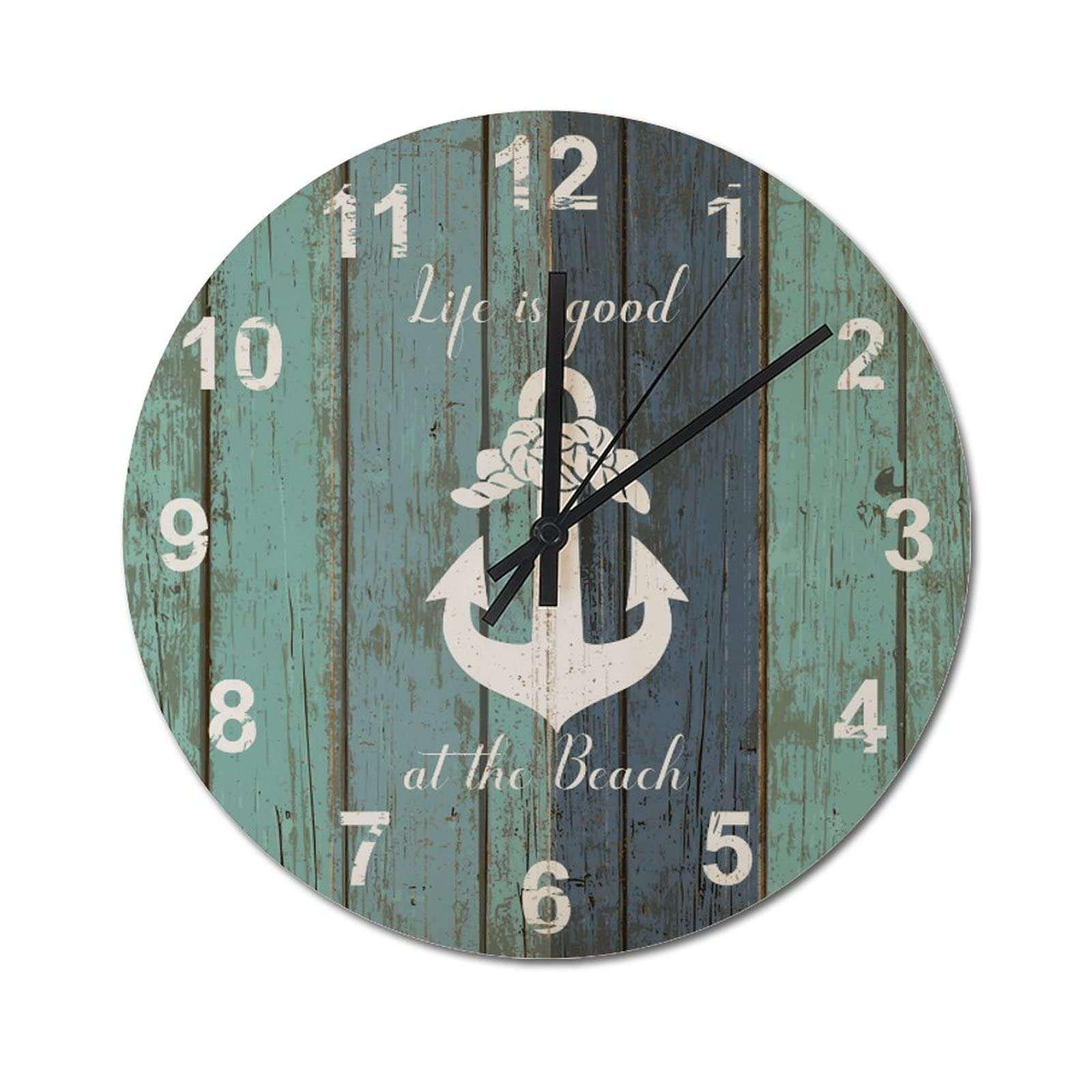 Horloge murale nautique rétro à quartz effet bois rustique vintage 38 cm