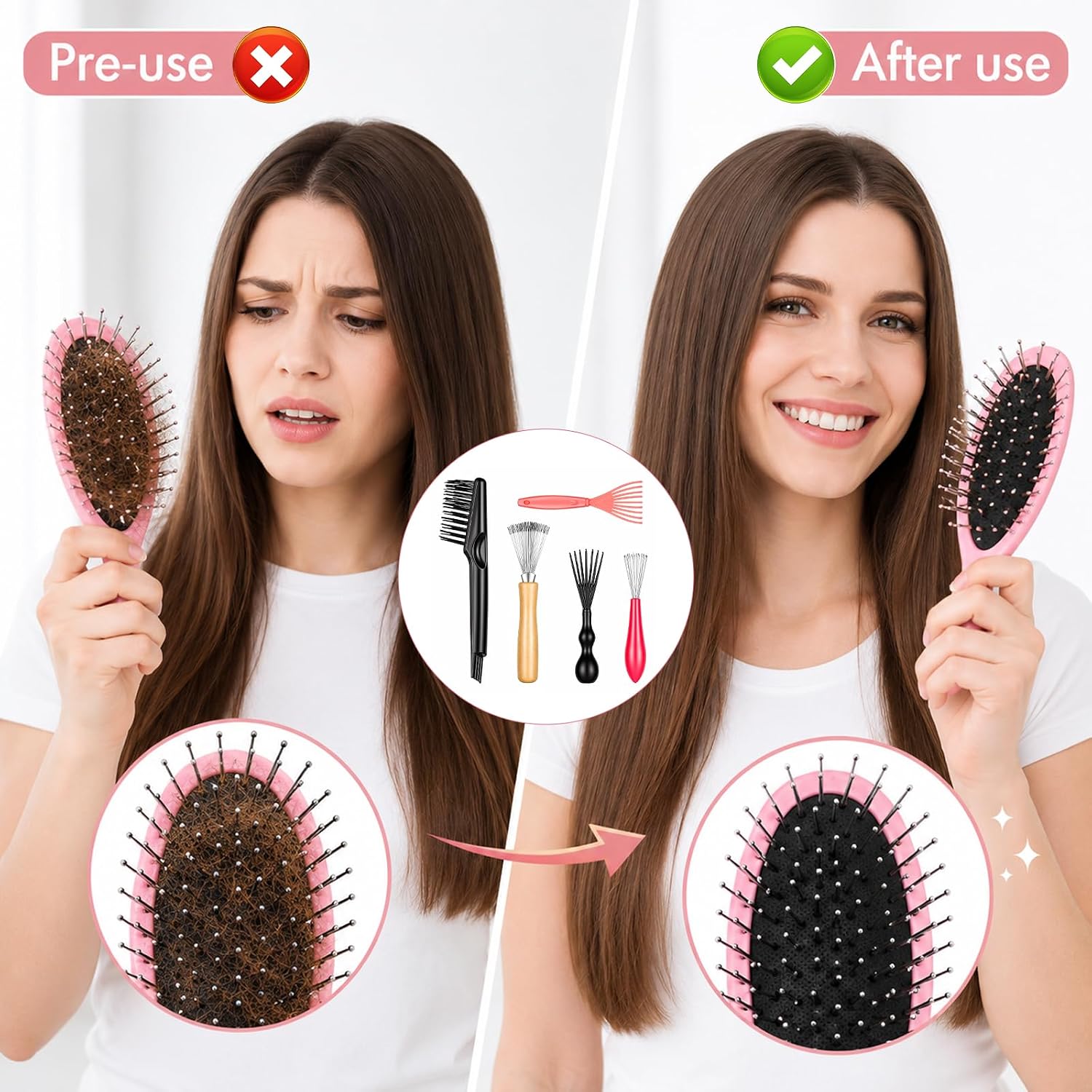 5 Pcs Hairbrush Cleaner Tool Set, Rake Comb Cleaning Brush image 5