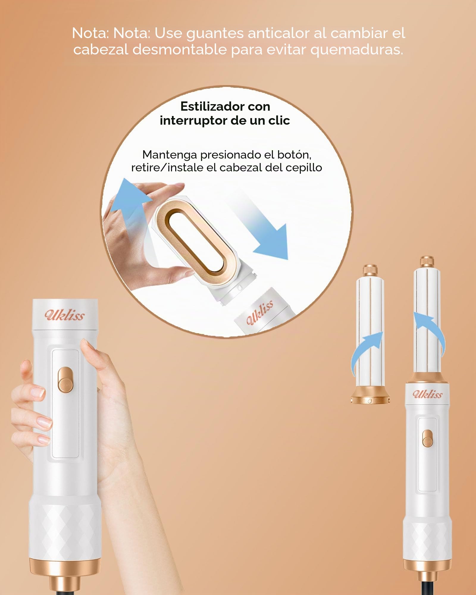 Secador Pelo Profesional 6 en 1, UKLISS Airstyler Set con Rizador Pelo Automatico, Hair Dryer, Cepillo Alisador Pelo, Thermal Brush, Cepillo Secador Hairstyler Set Regalos para Mujeres Styling -Blanc
