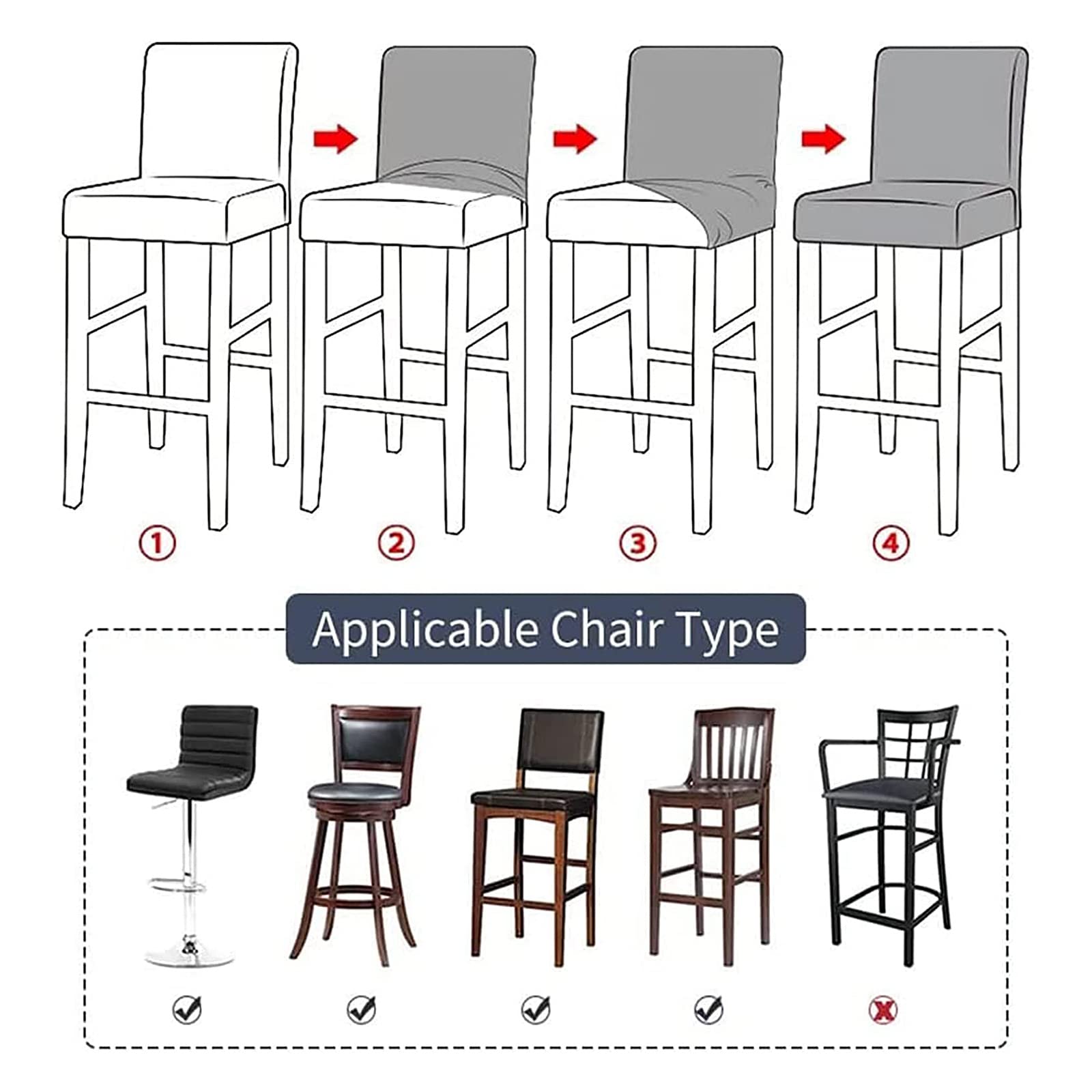 Juego de 6/4/2 fundas elásticas para taburete de bar giratorio de terciopelo con respaldo cuadrado, estilo industrial, funda protectora para silla de bar o cocina, funda de silla de bar alta.