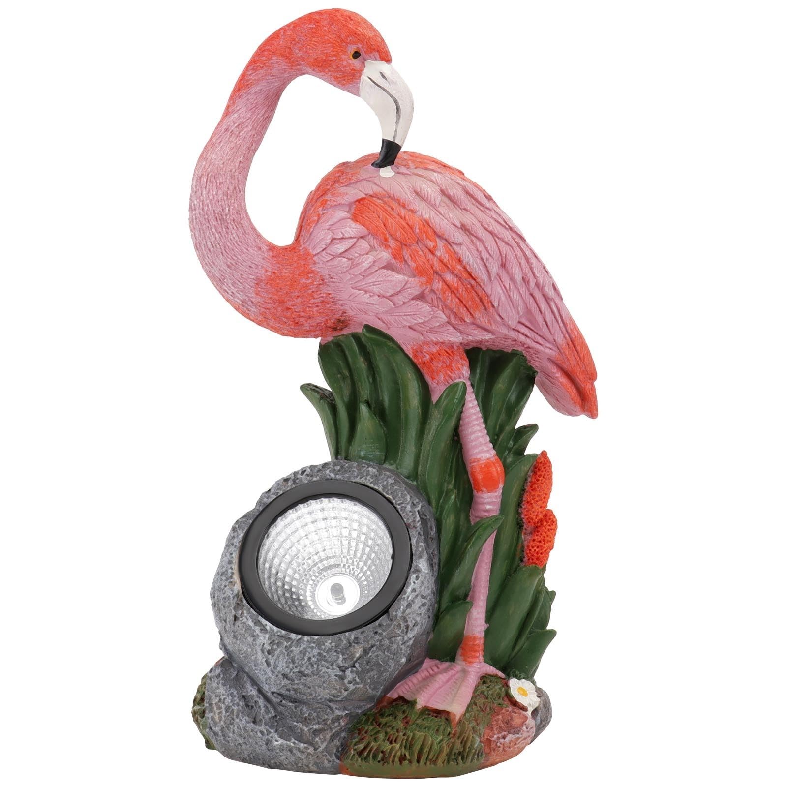 DECHOUS Statua Fenicottero Solare in Resina Rosa, Decorazione Giardino