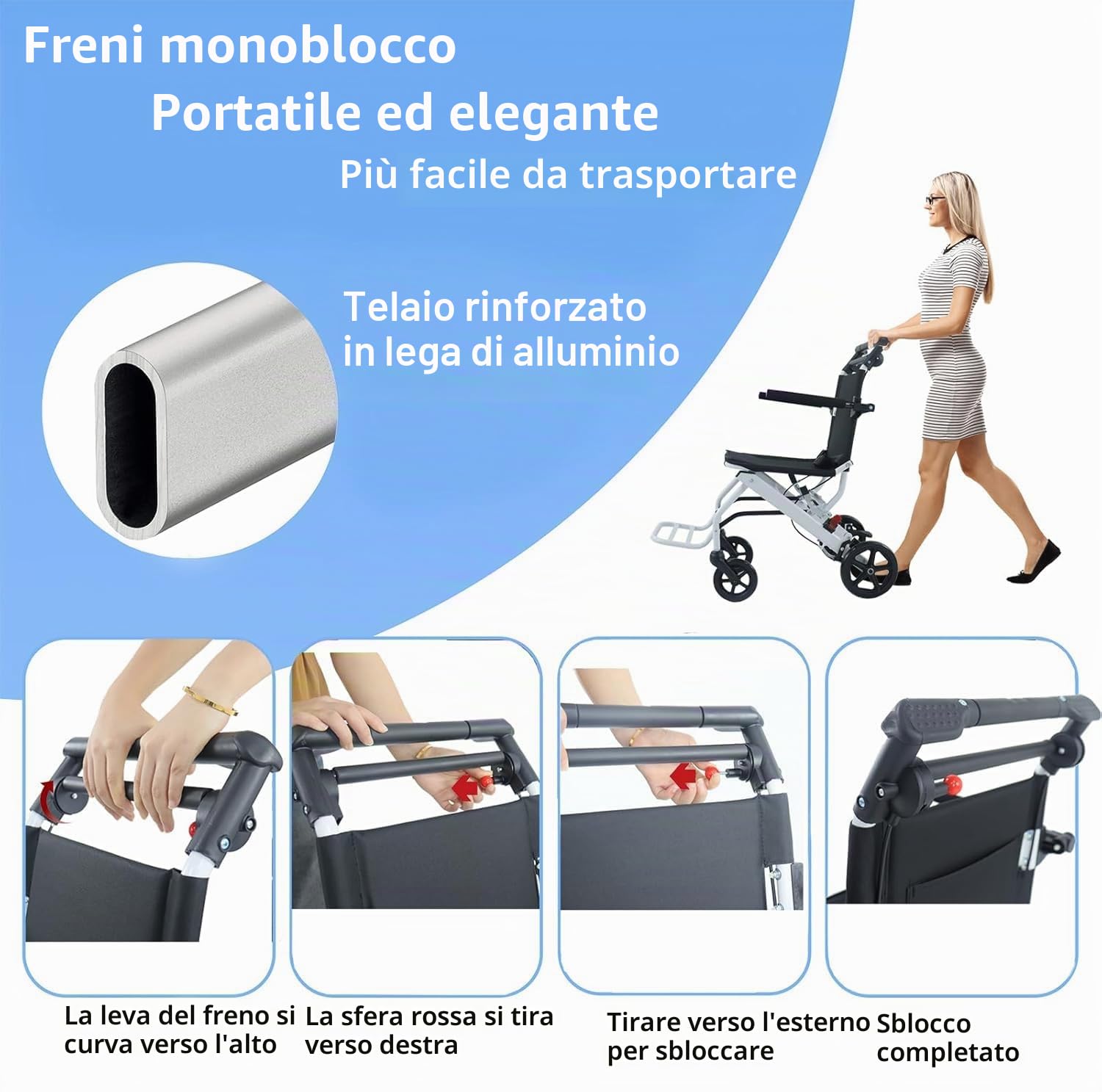 Sedia a rotelle pieghevole da viaggio, sedia a rotelle leggera, super leggera, pieghevole, per viaggi di transito, aiuto per la mobilità, sedia da viaggio con poggiapiedi, sedie a rotelle pieghevoli