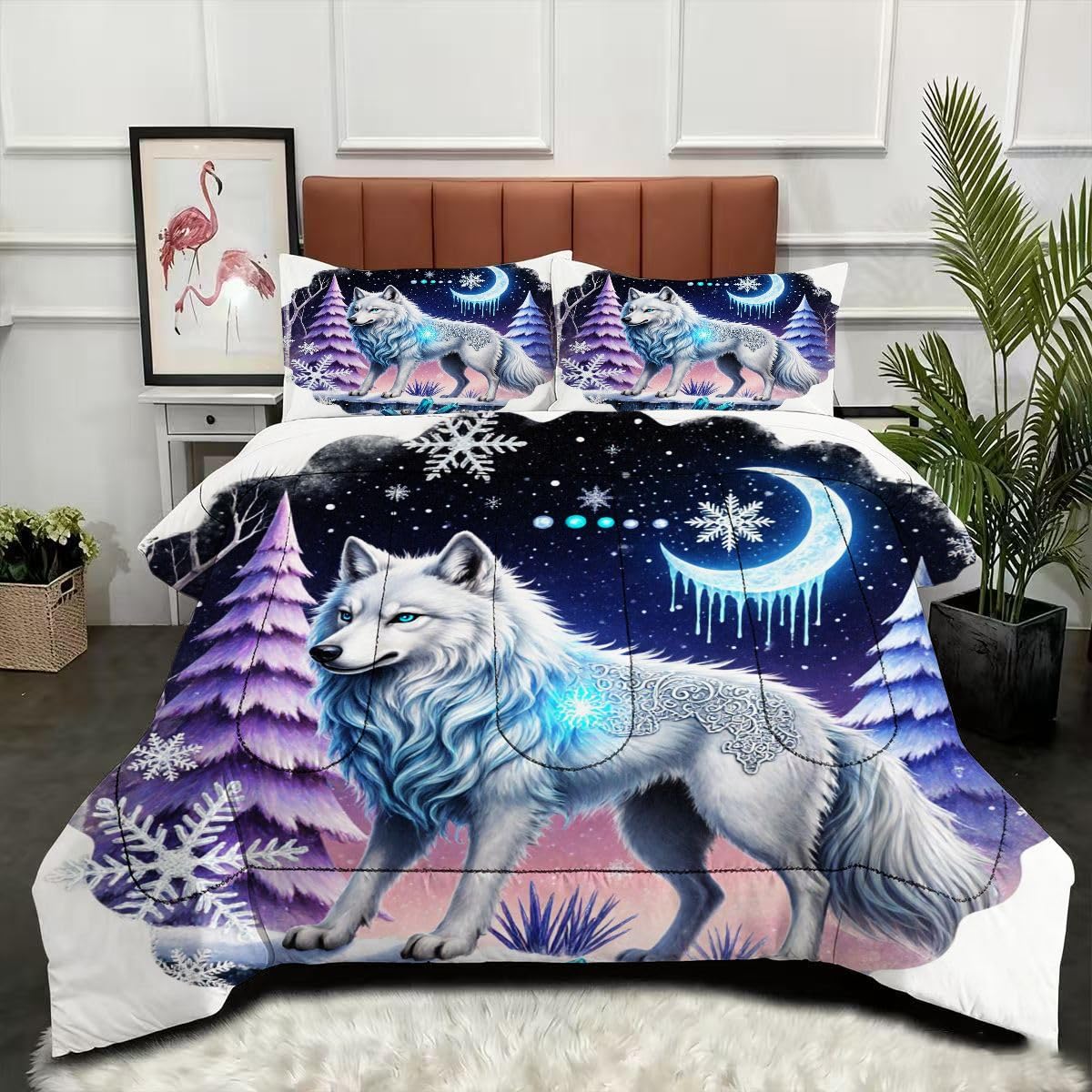 Couette 200x200 cm Loup avec 2 Taies d'oreiller, Parure de Lit sans Housse pour 2 Personnes