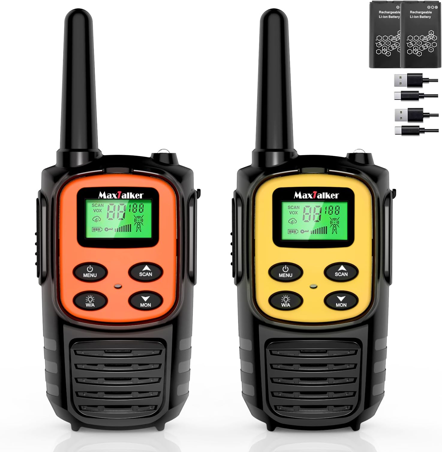 MaxTalker Walkie Talkies for Adults 2 Pack Long Range Rechargeable 2 Way Radios, Hiking Accessories Camping Gear Xmas Gift for Kids with 22 FRS Channel Radios, Lamp,VOX,Li-ion Battery,NOAA