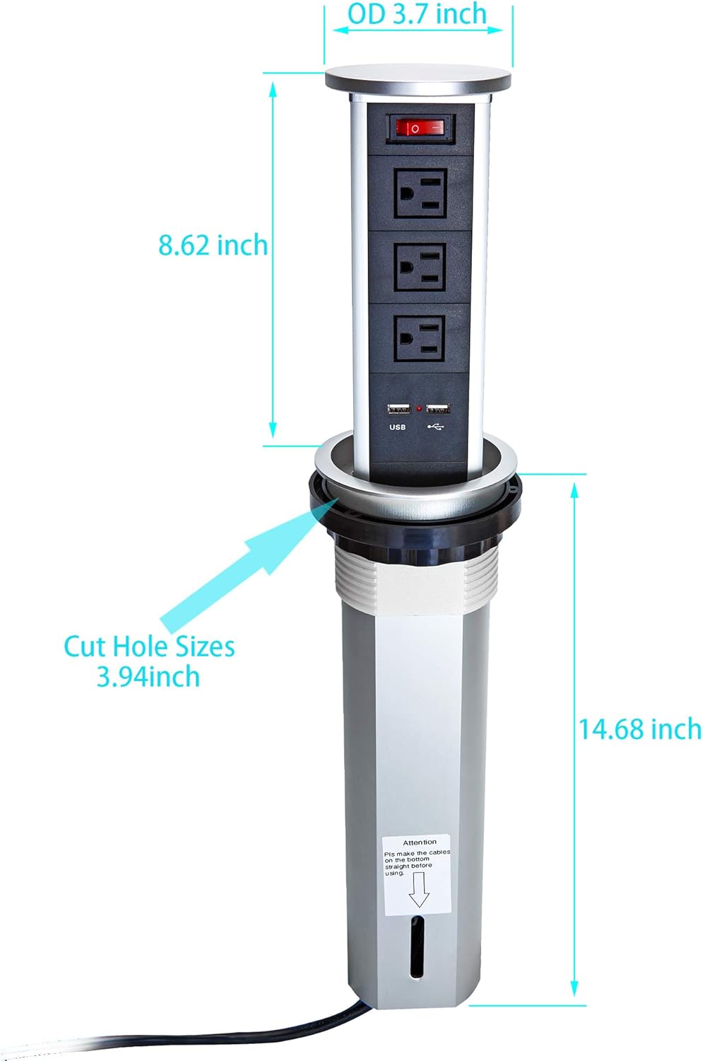 Uр Tо 40% оƒƒ BTU Automatic Raising Surge Protector Pop up Power Strip Outlet Retractable Hidden Recessed Power Socket with 2 USB Charging Stations and 3 AC Outlets for Kitchen Island Counter top Conference, Black