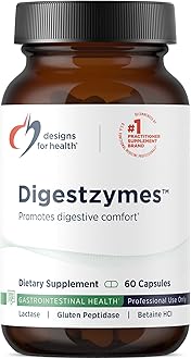 Digestzymes - Digestive Enzymes + Betaine Hydrochloride for Gas & Bloating Relief - Pepsin, Ox Bile, Lactase Enzyme & Lipase Enzymes for Digestion (60 Capsules)