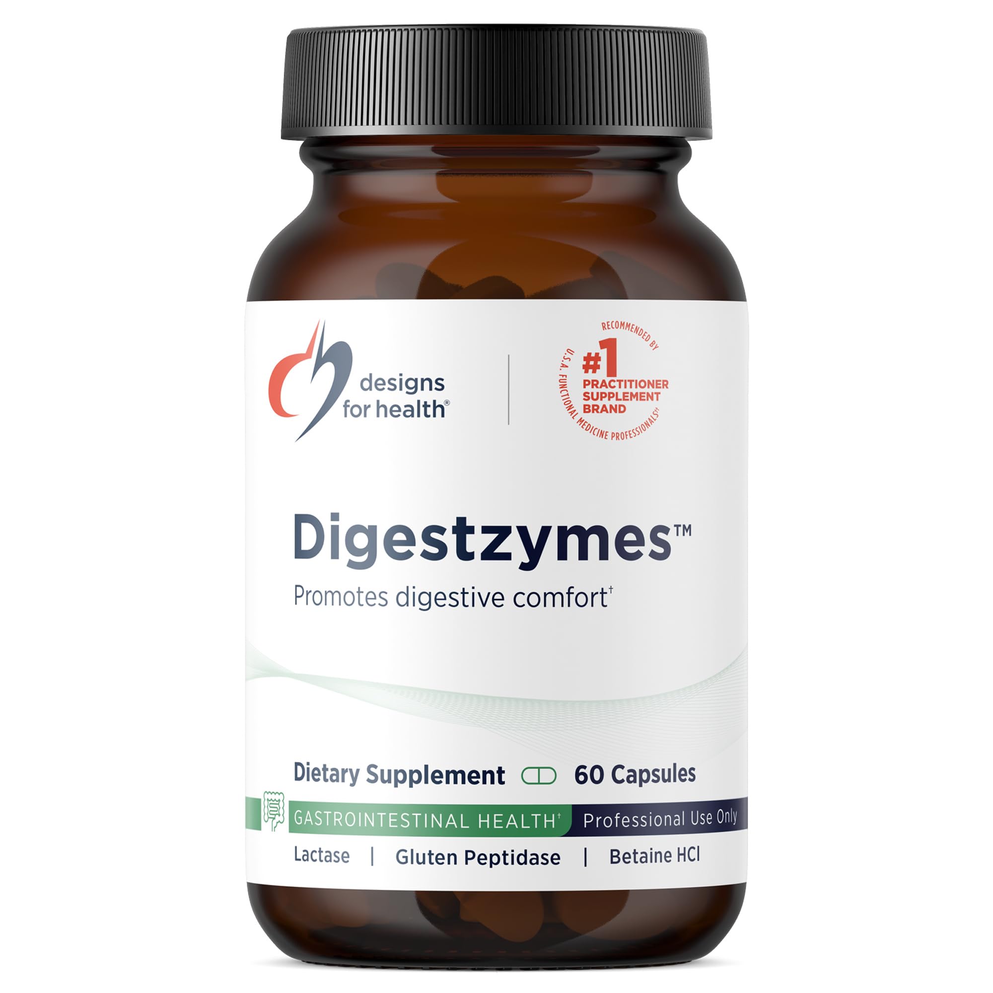 Designs for Health Digestzymes - Digestive Enzymes + Betaine Hydrochloride for Gas & Bloating Relief - Pepsin, Ox Bile, Lactase Enzyme & Lipase Enzymes for Digestion (60 Capsules)