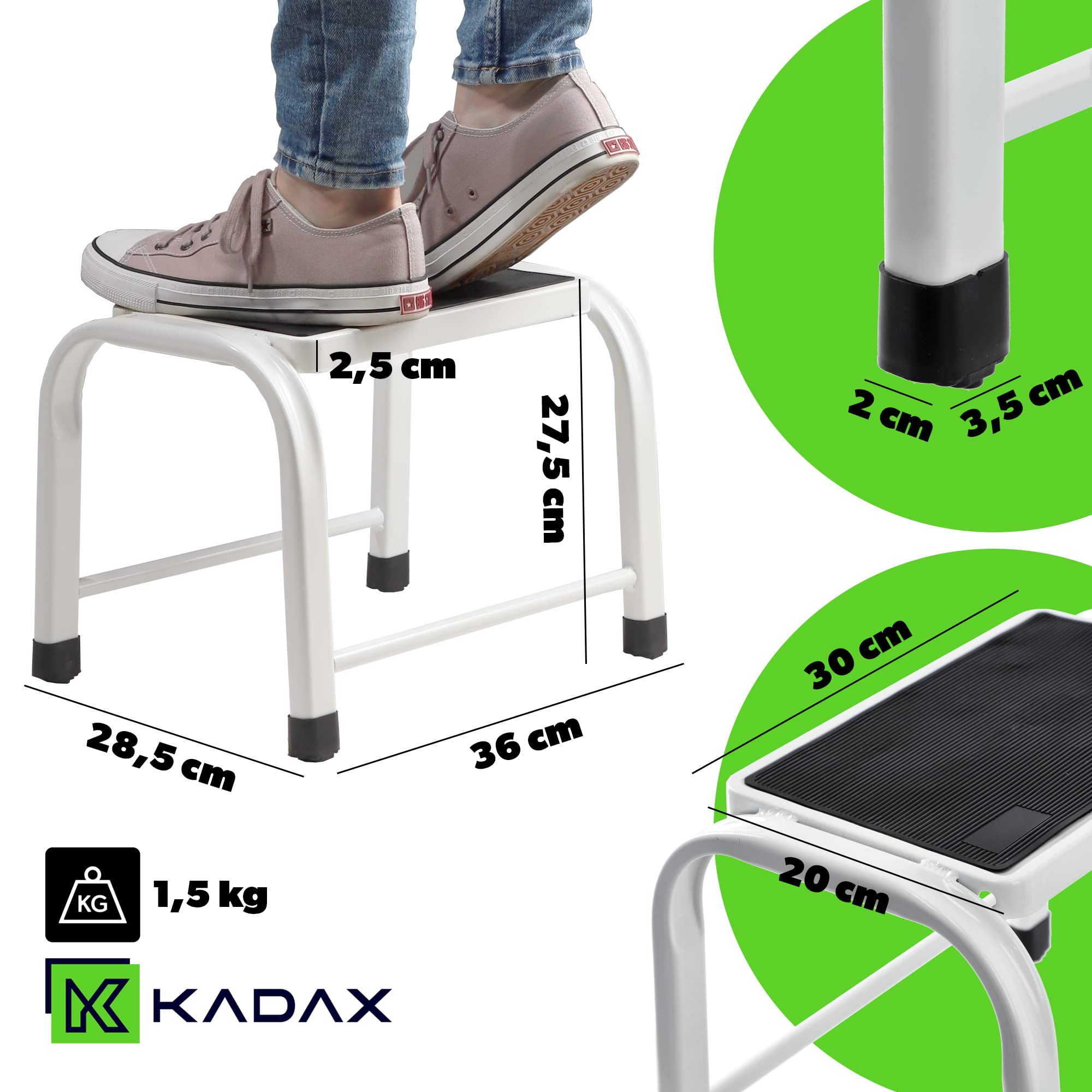 KADAX Taburete de acero, escalera doméstica de hasta 150 kg, taburete de transporte con patas antideslizantes, escalera doméstica, taburete de aluminio (1 nivel)