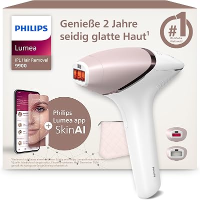 Philips Lumea IPL 9900 Series – IPL Geräte Haarentfernung für bis zu 2 Jahre seidig-glatte Haut¹ mit 2 Aufsätzen für Körper & Gesicht, kabellos, Alternative zur Laser-Haarentfernung (BRI950/02)