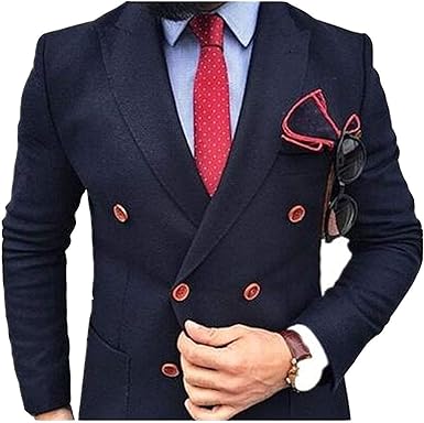 Lilis Men S Navy Blue Double Breasted Suits 2 Pieces Formal Blazer At Amazon Men S Clothing Store