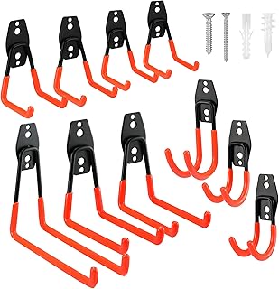 Garage Hooks, Heavy Duty Tool Organizer Wall Mount, Steel Tool Holders Rack Organization for Storage, Utility Hooks and Hangers for Garden, Tools, Ski, Bike, Ladders(10 Pack)