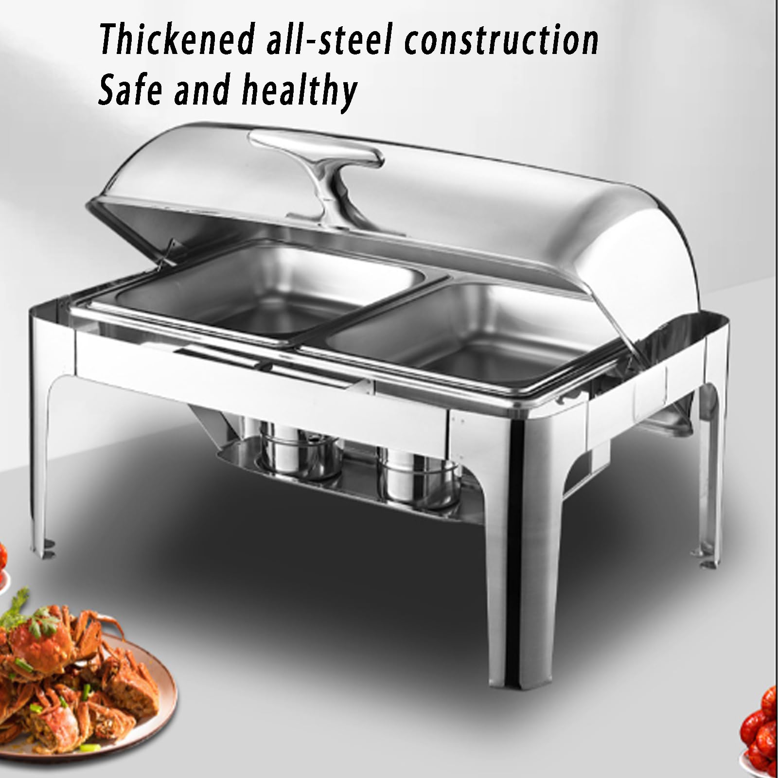 Paquete de Platos de 9 L para bufé, Catering, Calentador de Alimentos | sartén fría y caliente con soporte para tapa, juego de platos de cena de acero inoxidable grueso, servidor de buffet