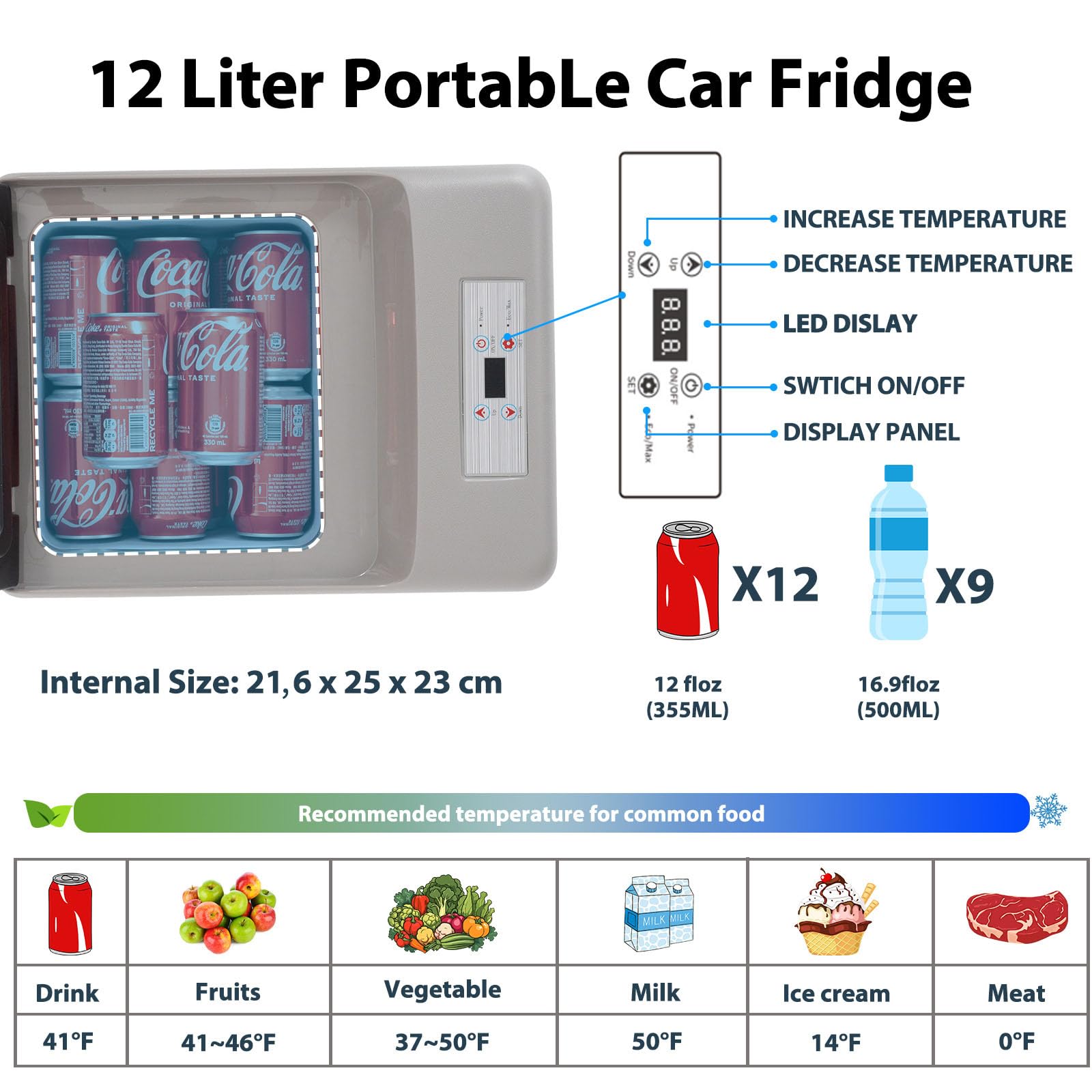 Alpicool C12PT - Frigorifero da 12l, 12 V, mini frigorifero, compressore elettrico, per auto, camion, barca, RV (nero)