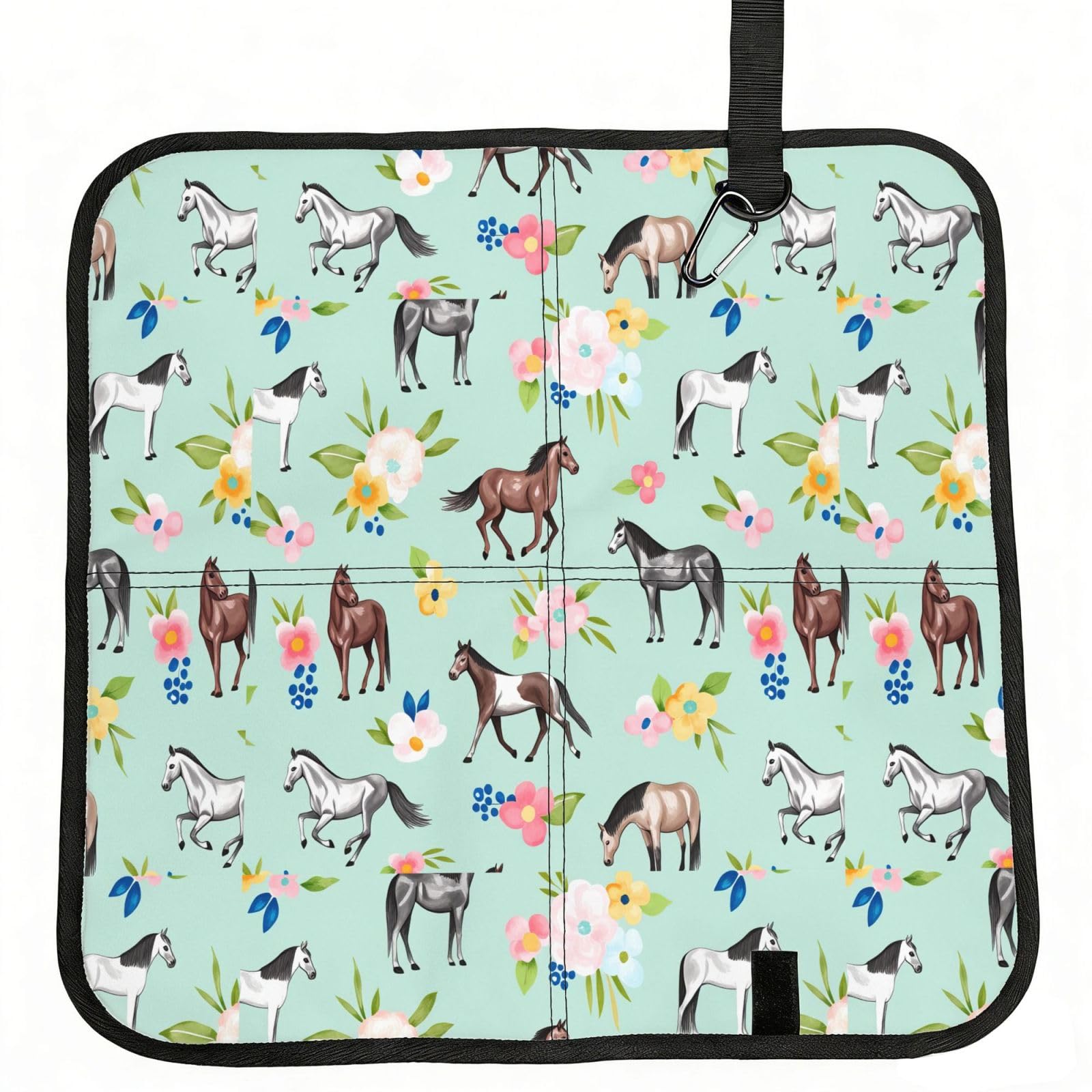 SDEGTHO Horse Flower Print Padded Seat Pad Folding Cushion Waterproof Bench Mat Portable Outdoor Rest Mat 15.8"