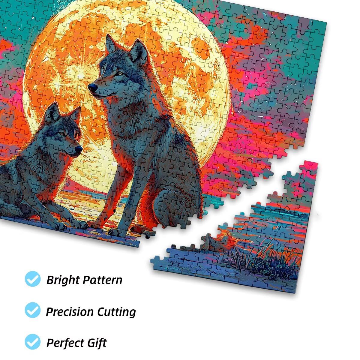 Puzzle z wilkiem dla dorosłych, 1000 elementów, dla dorosłych, księżyc, 75 x 50 cm, klasyczne gry edukacyjne, dekompresja, wymagająca gra dla rodzin, piękna dekoracja domu, prezenty dla mężczyzn