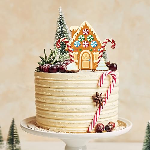 Miniatura 5 de 48 adornos de Navidad para cupcakes con palos y punta de pegamento, 7 diseños de hombre de jengibre, lindos adornos de comida de Navidad para