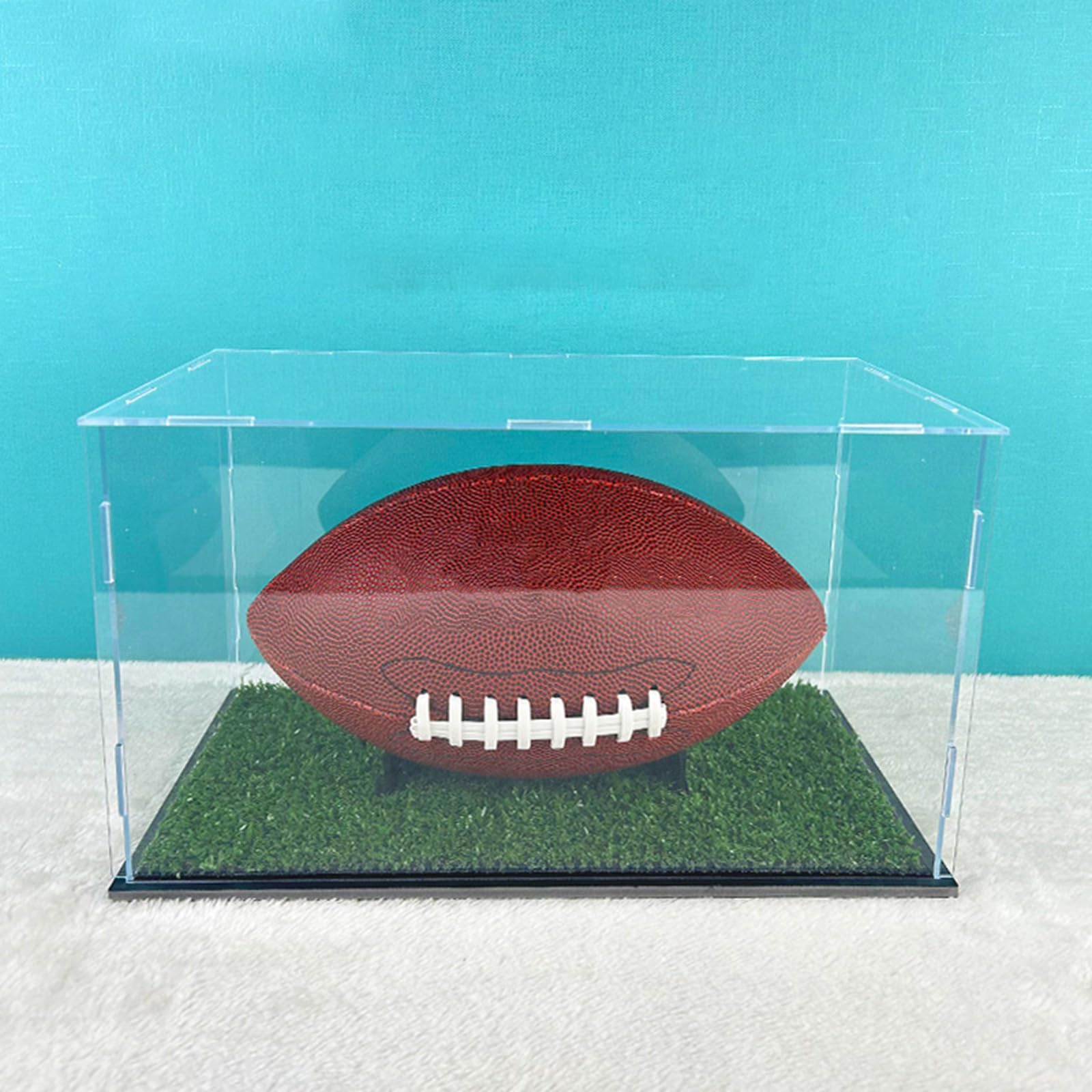 Baoblaze Vitrina de fútbol, escaparate de fútbol, soporte de rugby, coleccionables, caja de almacenamiento de fútbol, soporte para recuerdos, con hierba