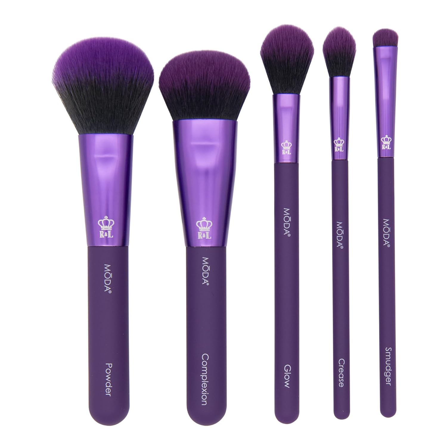 MODA Total Face Purple 6pc Makeup Brush Kit – Travel Eye Brush Set in Portable Flip Case