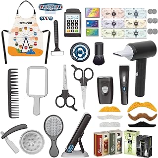 RedCrab Children's Hairdressing Set, 50 Pieces Salon Hairdresser Play Set with Hair Dryer, Shaving Toy and Styling Accessories, Hairdressing Case, Children's Role Play Set for Boys and Girls from 3