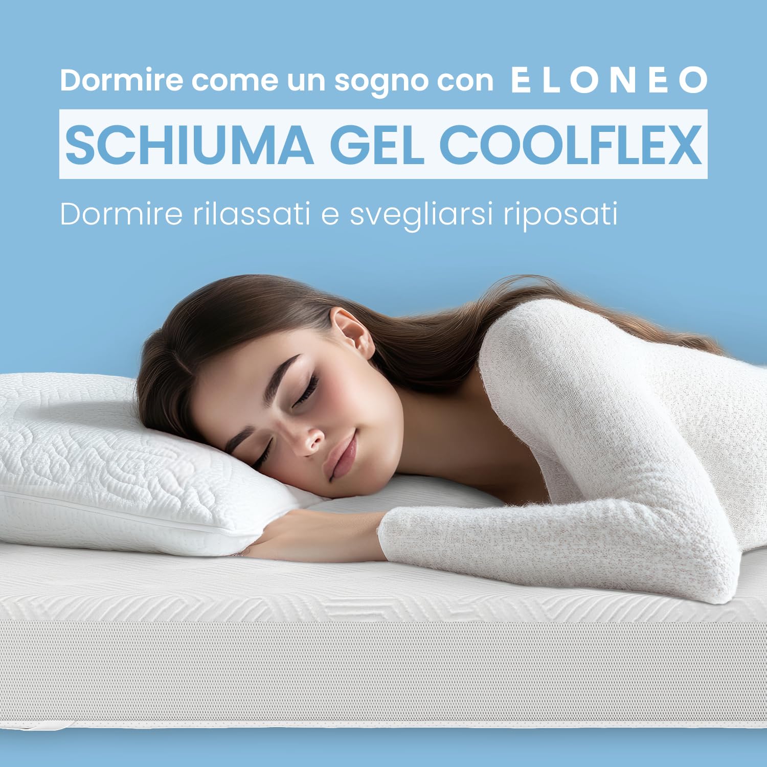 ELONEO Gel Topper 100x190cm, coprimaterasso in schiuma memory gel alta 8 cm, rivestimento in rete 3D traspirante, comodo coprimaterasso per letto e letto boxspring, incl. passanti angolari