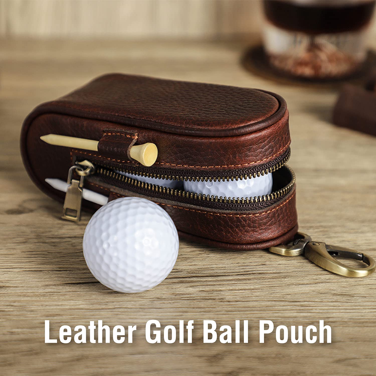 Golfballtasche aus genarbtem Echtleder, Vintage-Design, handgefertigt, ohne Logo, tragbar und hält bis zu 3 Bälle und 4 Tees, Golf-Zubehör, Geschenk für Mann und Frau