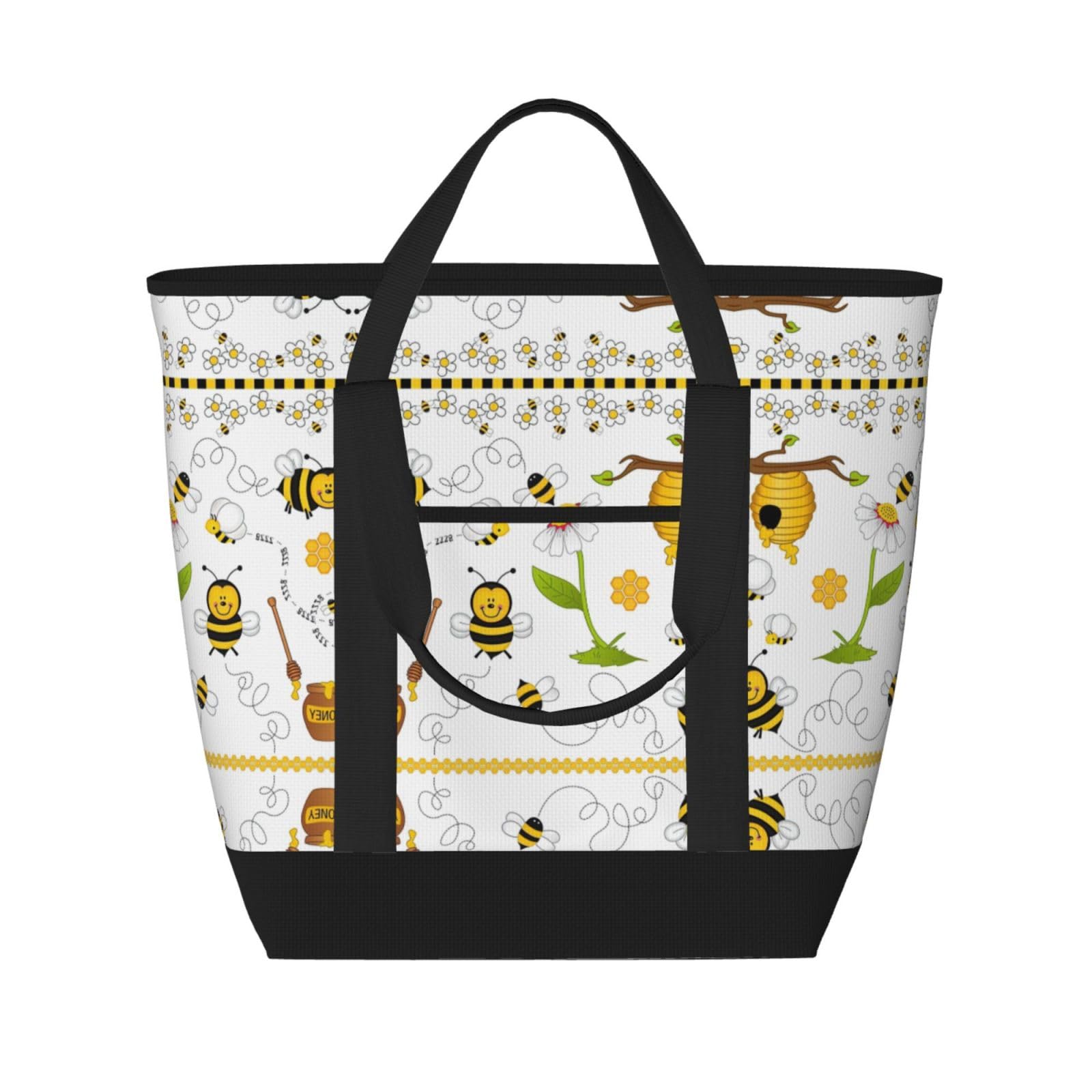 Flying Bees Daisy Honey Large Capacity Insulated Tote Bag - Reusable, and Stylish Tote-Handbag for Work, Picnic, and Travel