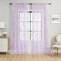 Vista 57 de 2 paneles de cortinas traslúcidas de encaje de 96 pulgadas de largo, cortinas florales victorianas blancas para sala de estar, dormitorio, bolsillo