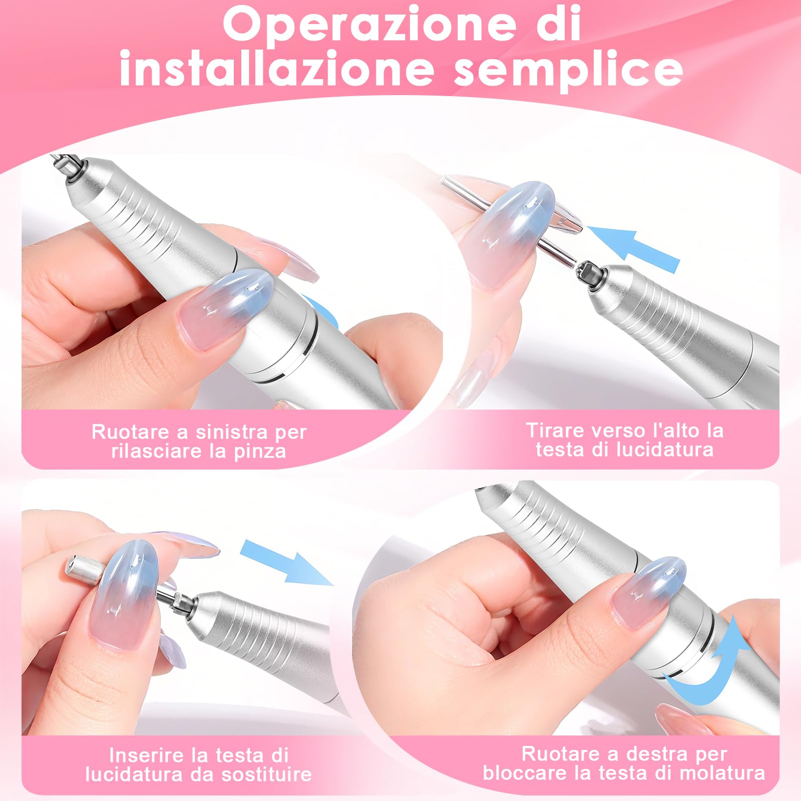 Fresa per Unghie Professionale 45000RPM Lima Unghie Elettrica con LED Intelligente e Modalità Pedale Manicure e Pedicure Kit Trapano Elettrico per Unghie Gel, per Studio Estetiste Casa Regali