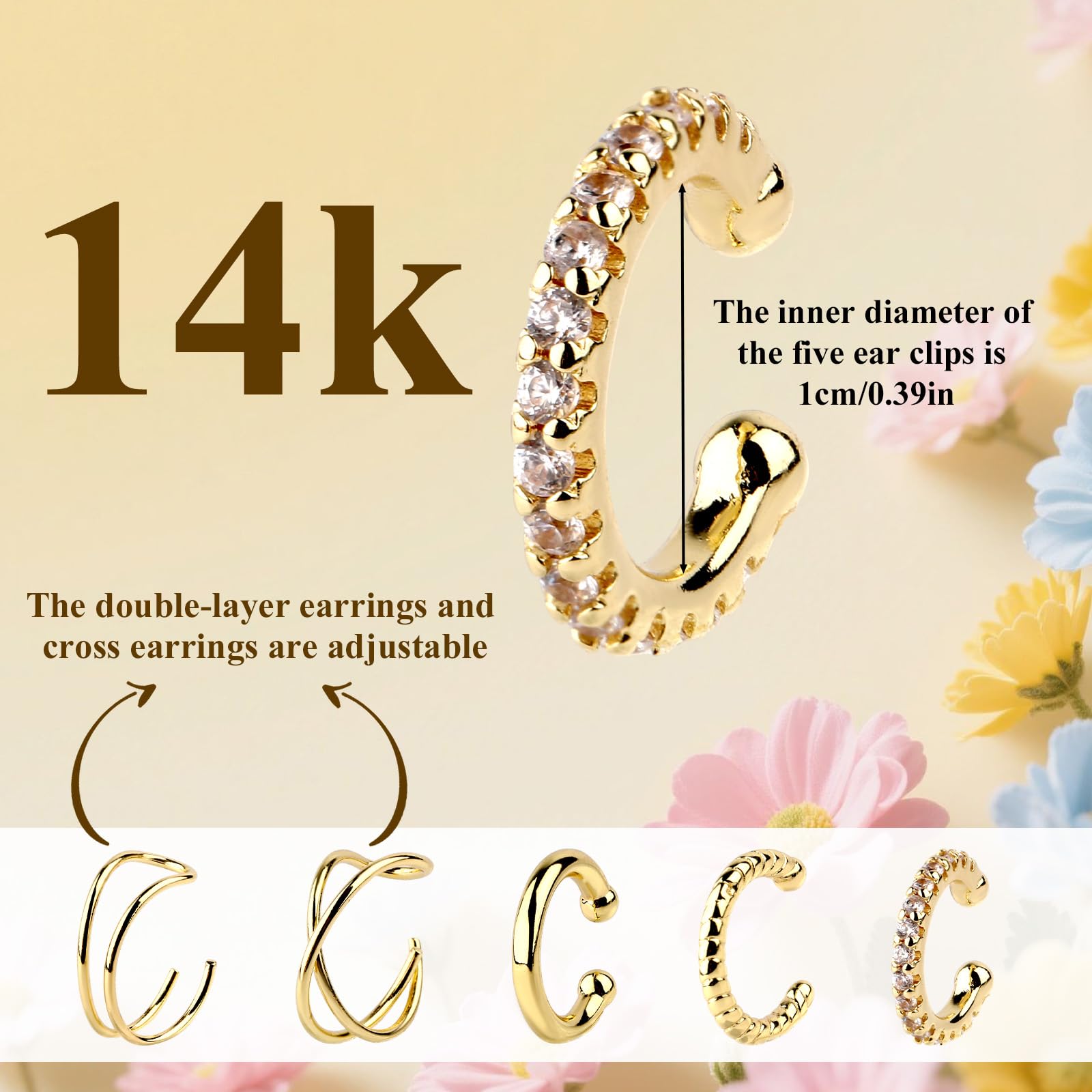 Mikovivi 5pcs Manchette d'Oreille, Cuivre Ensemble de Fausses Boucles d'Oreilles Élégantes Bijoux de Cartilage à Clipser pour Femme
