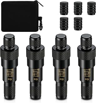 CZC AUTO Automatic Tire Deflator Kit Adjustable (10-30 PSI), 4PCS Screw-On Tire Air Down Tool Tire Deflators Offroad Accessories for Offroad, Jeep & Trucks, 5 Valve Caps & 1 Storage Bag Included