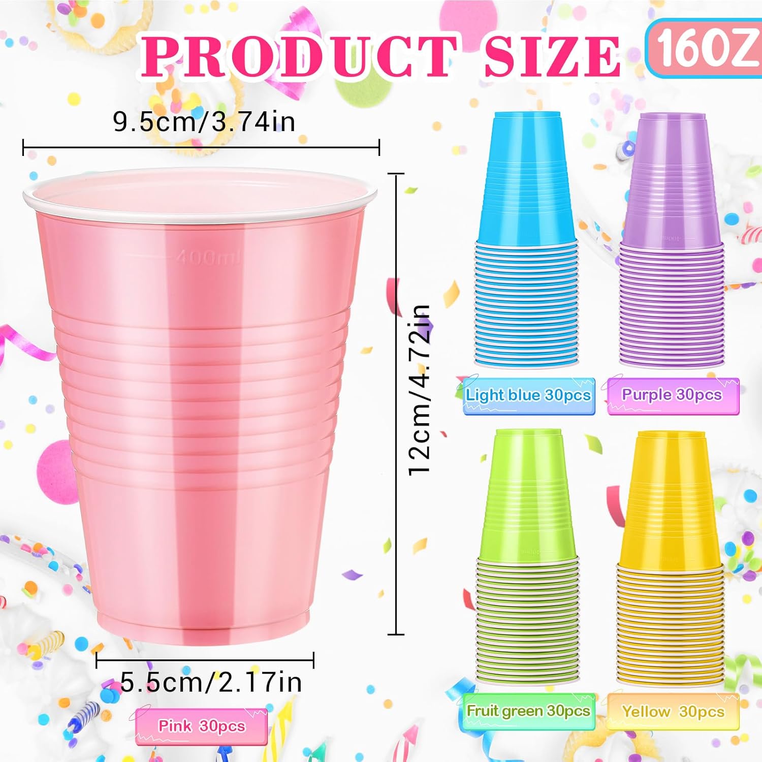150 Pcs 16oz Plastic Cups Bulk Multiple Colors Disposable Cups Supplies for Birthday Wedding Graduation Halloween Thanksgiving Christmas Festival Family Gatherings Celebrations - Image 2