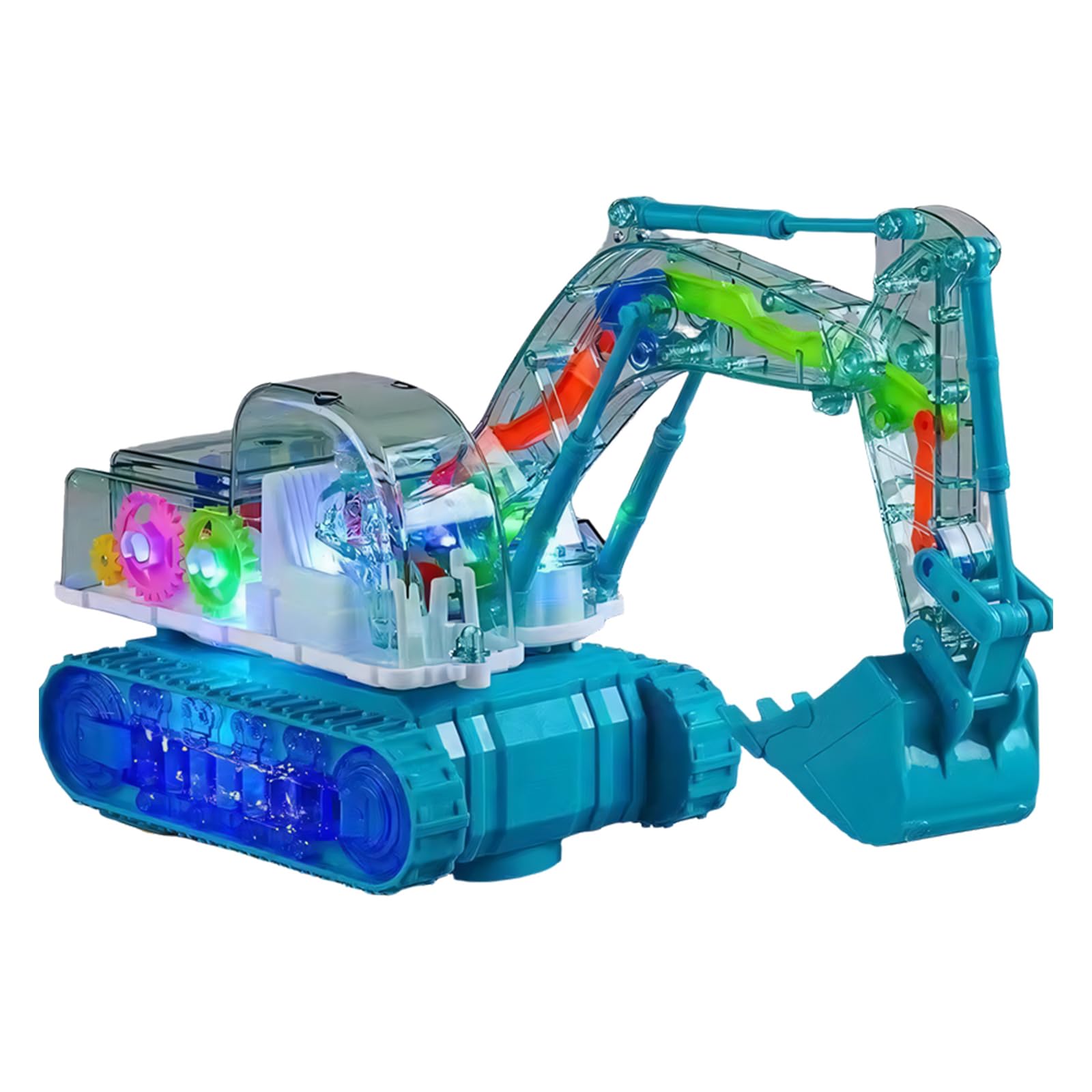 XIGACGEH Kids Electric Musical Excavator Toy with Built in Visible Gears and LED Light Children Educational Toy for Boy Girl Gift Movable Joint Digger