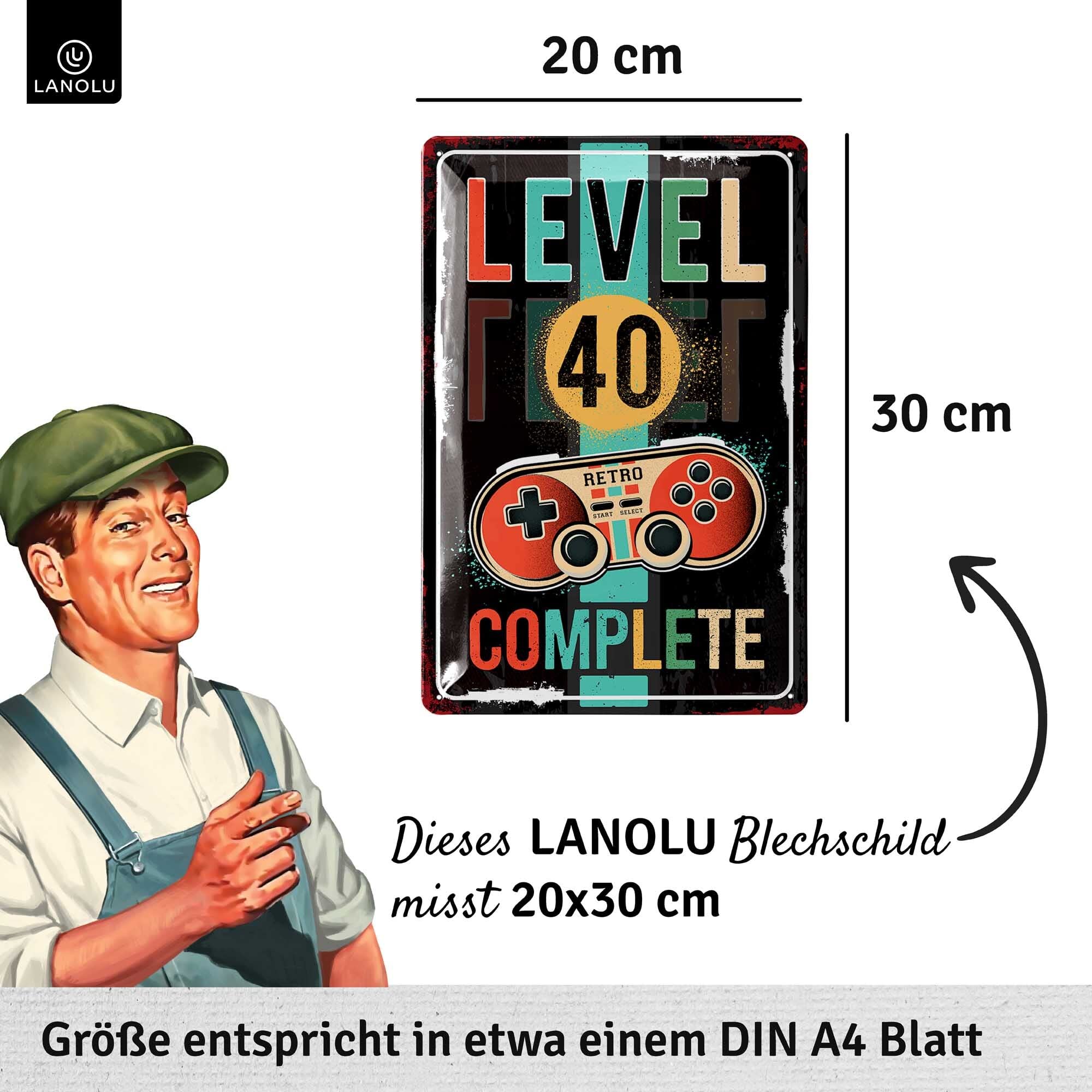 LANOLU Tabliczka blaszana w stylu retro — 40 rocznice urodzin — 40 kompletów — zabawny szyld urodzinowy 40, dekoracja dla mężczyzn