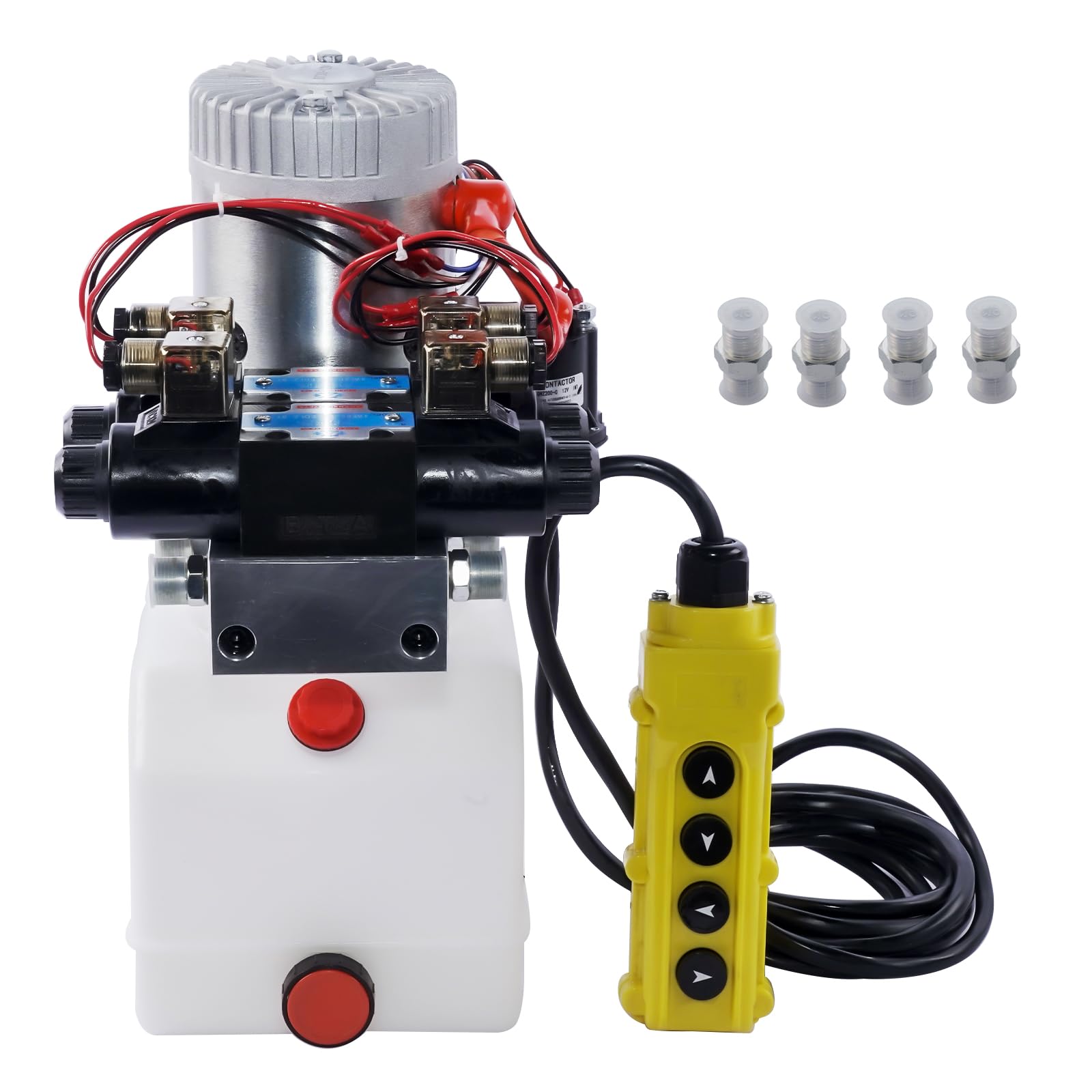 Hydraulic Power Unit Double Acting Hydraulic Pump 4.5 Quart Reservoir 12V DC Double Solenoid Electric Trailer Pump for Dump Trailer Car Lifting