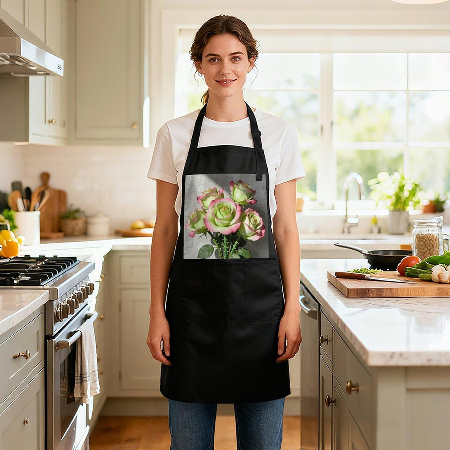 Green Pink RosesWaterproof Kitchen Apron image 5
