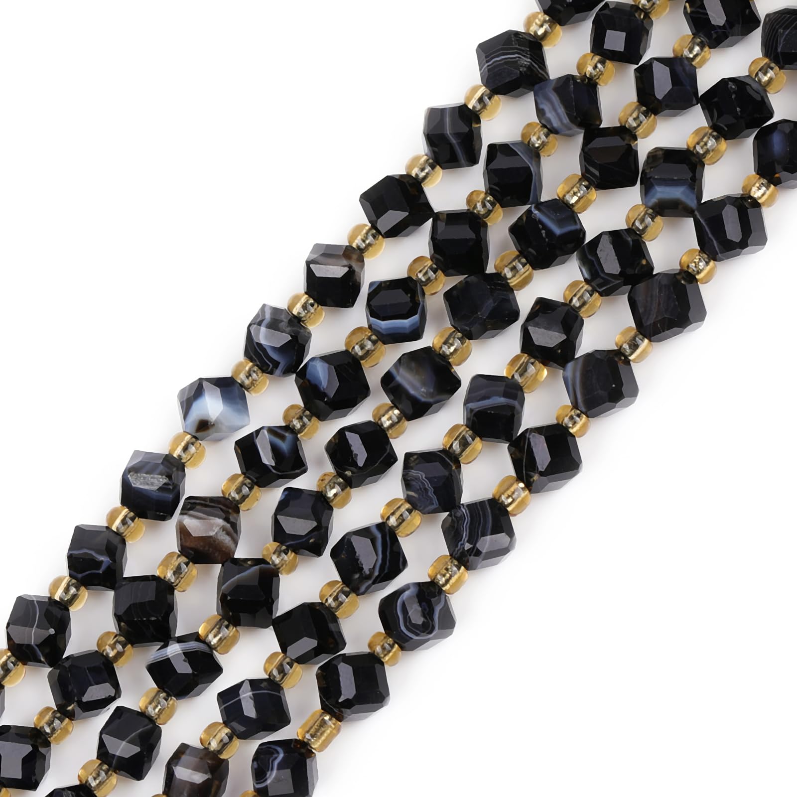 GEM-Inside 52Pcs AAA Grade Faceted Diagonal Cube Square Black 4x6mm Natural Onyx Agate Jasper Stone Gemstone Charms Spacer Beads for Jewelry Making Bracelet Neck