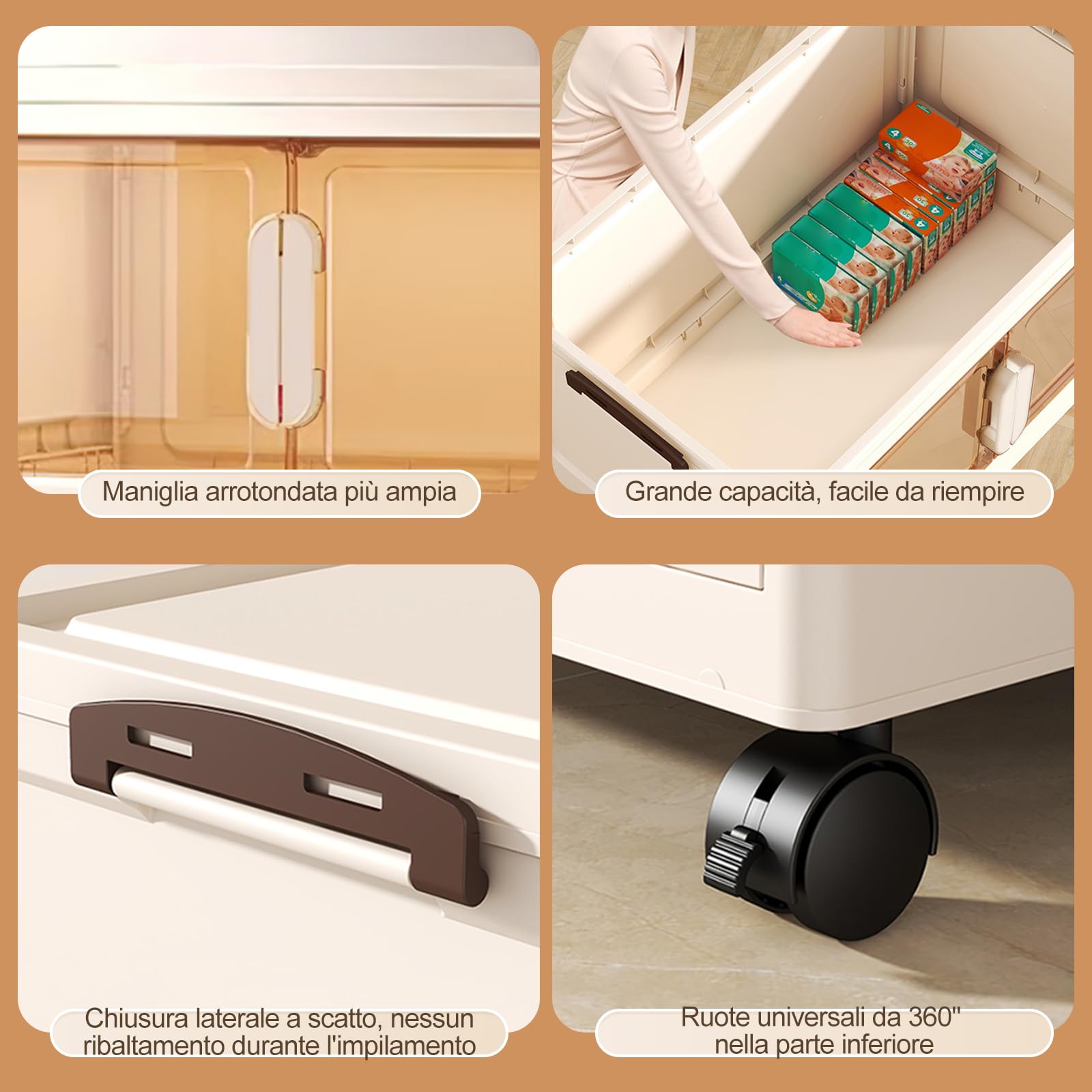 Ergocar Scatola Di Stoccaggio, Doppia Porta Di Apertura Magnetica Grande Armadietto Di Capacità,Scatole Di Stoccaggio Di Plastica Trasparente Con Puleggia, Per Camera Da Letto, Ufficio e Cucina